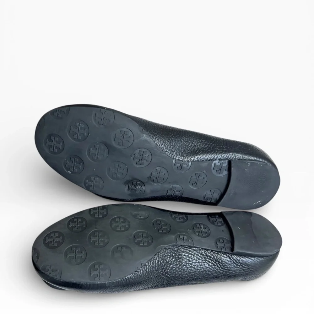 Tory Burch black pebbled leather ballet flats